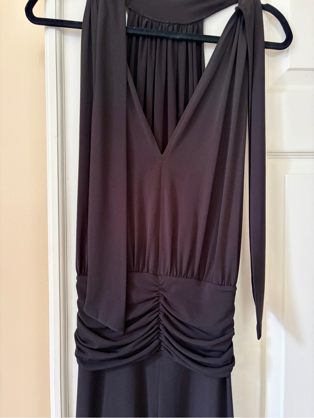 Frank Lyman Design Black V-Neck Ruched Waist Jumpsuit